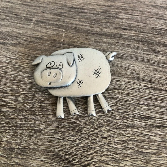 Vtg  JJ Pewter Pig Moving Brooch - Picture 5 of 9